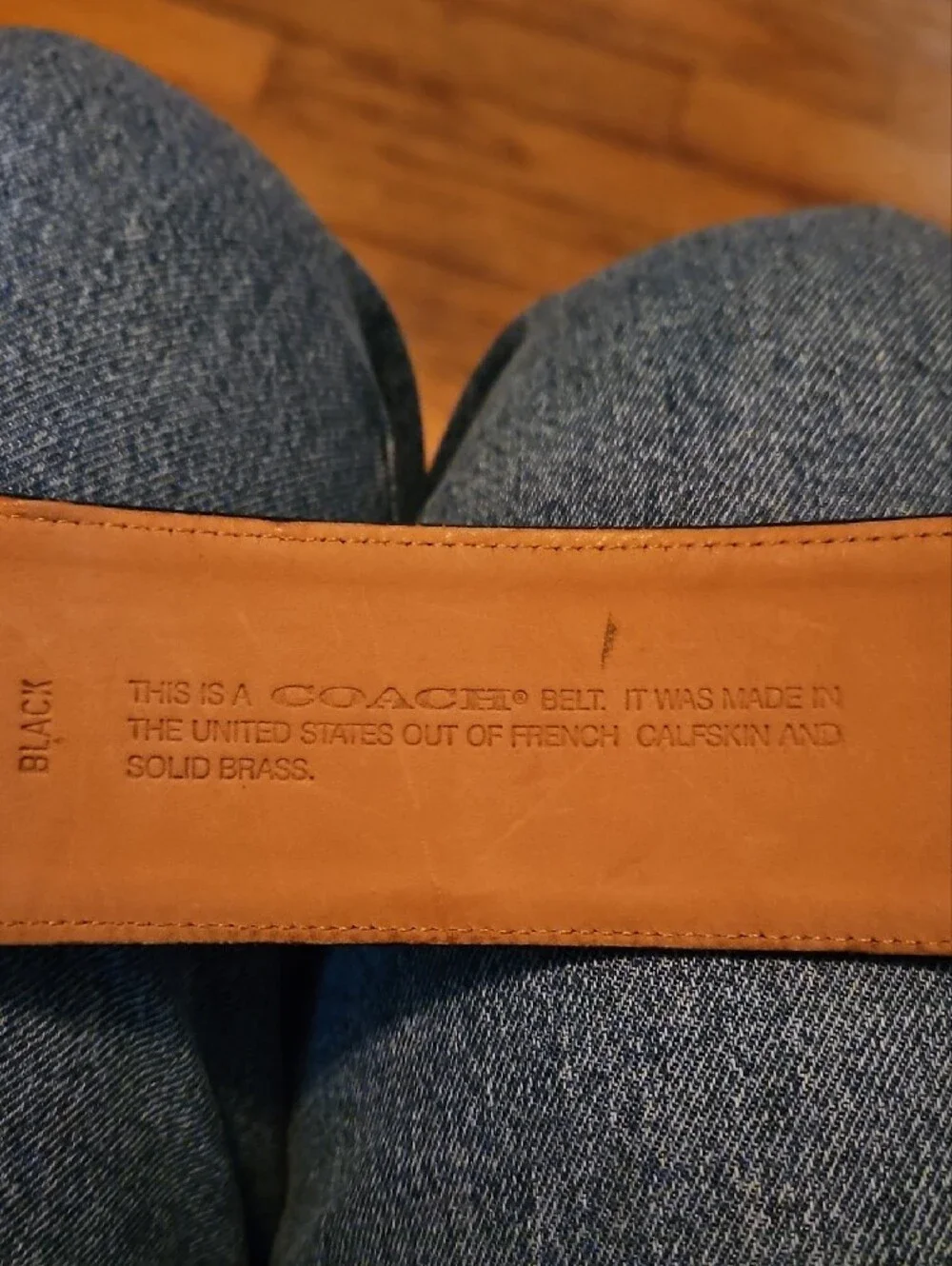 Coach Black Leather Belt with Gold-Tone Crescent Buckle